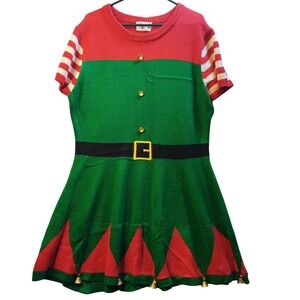 Elf Costume Dress Ugly Christmas Sweater Bell Belt Buckle Party 36 Long 41 Chest